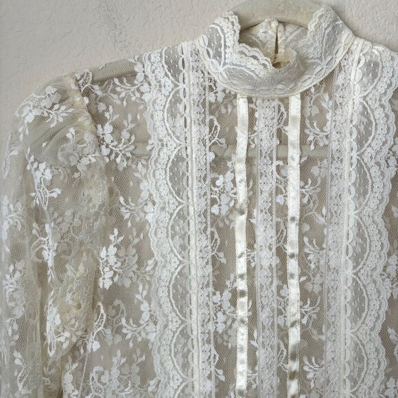 Gunne Sax by Jessica McClintock Vintage 80's Lace Drop Waist Bridal Midi Dress - Picture 6 of 13